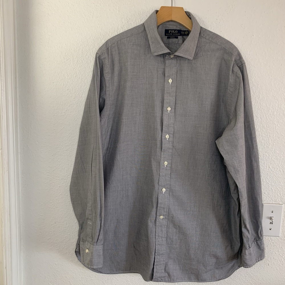 Polo Ralph Lauren‎ Slim Fit Men's Gray Dress Shirt 17.5 34/35